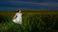 Keiran, field, flowers, dress,