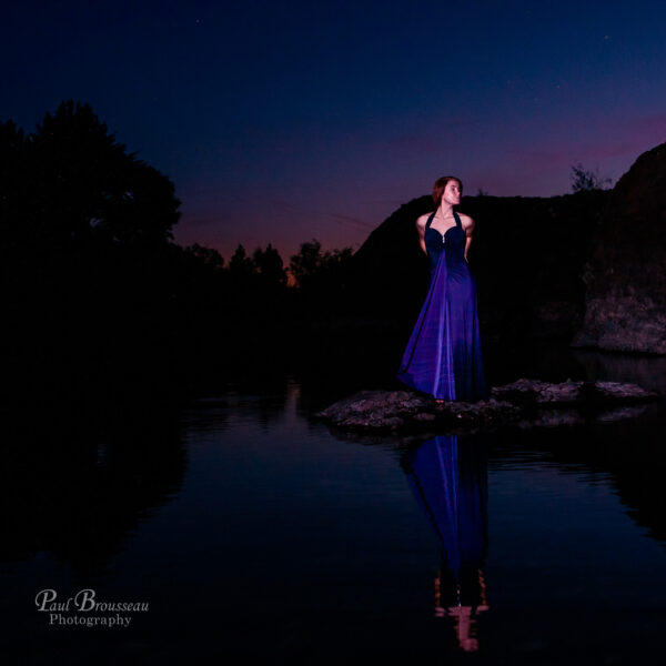 Kiana, dress, reflection, water, sunset