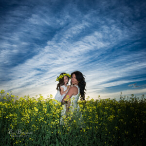 Keiran, field, flowers, dress, mother, daughter