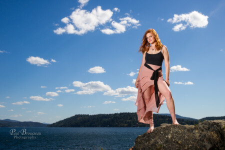 Shannon, redhead, skirt, lake, barefoot